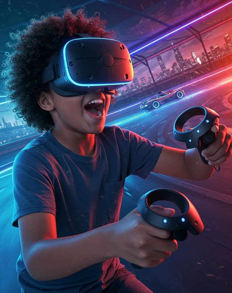 VR headset and motion controllers ready for use